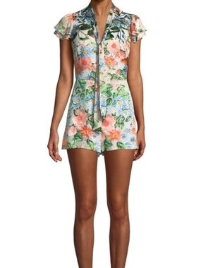 Alice + Olivia Pastel Floral Tie-Neck Romper
